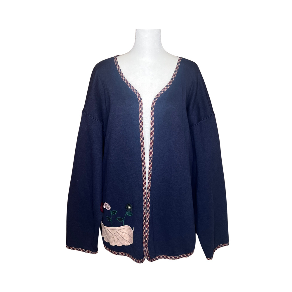 Homespun Designs Open Front Jacket Flower Buttons Cottagecore Whimsical Rustic